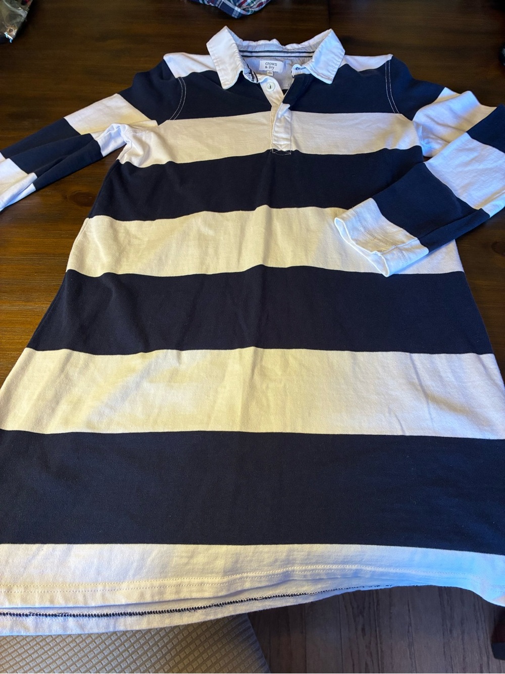 crown & ivy women’s Navy and White Striped Rugby Polo Dress